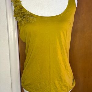 ELLE Mustard Yellow Floral Shoulder Tank Top | Size XS